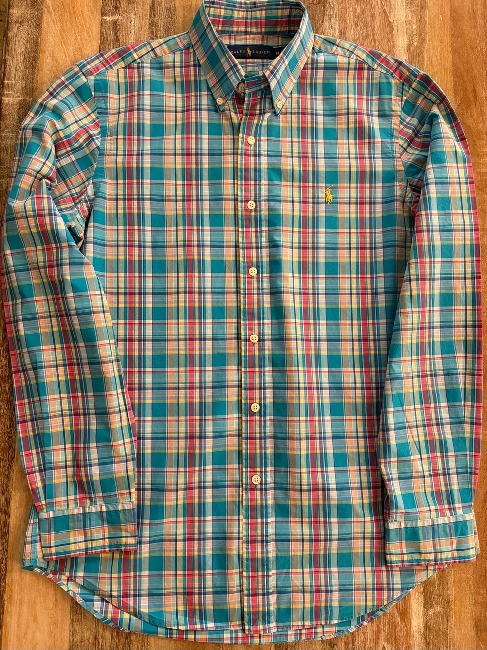 Polo Ralph Lauren Teal Plaid Button-Down Shirt Size Medium Lightweight Cotton